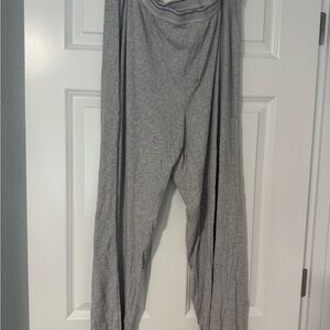 SKIMS Light Gray Ribbed Lounge Pants with Blue Waistband Stripe